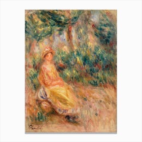 Woman In Pink And Yellow In A Landscape, Pierre Auguste Renoir Canvas Print