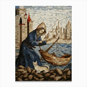 Mosaic Medieval Sailor & A Cat Canvas Print
