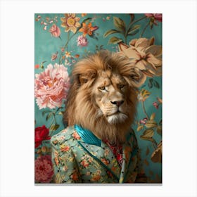 Lion In Floral Suit 1 Canvas Print