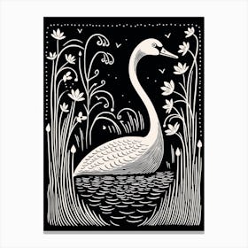 B&W Bird Linocut Swan 6 Canvas Print