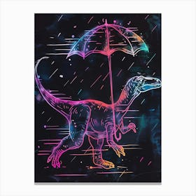 Neon Dinosaur With Umbrella In The Rain 2 Canvas Print
