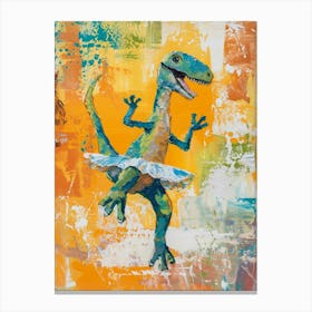 Dinosaur Dancing In A Tutu Blue Orange  3 Canvas Print
