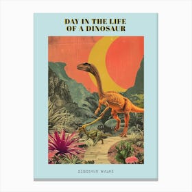 Dinosaur Walking A Dinosaur Retro Collage Poster Canvas Print