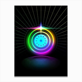 Neon Geometric Glyph in Candy Blue and Pink with Rainbow Sparkle on Black n.0465 Canvas Print