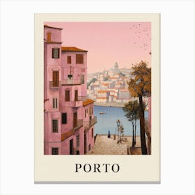Porto Portugal 1 Vintage Pink Travel Illustration Poster Canvas Print