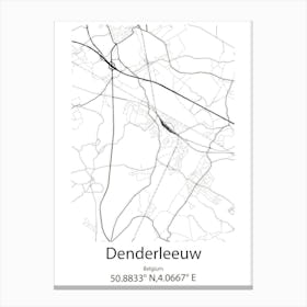 Denderleeuw,Belgium Minimalist Map Canvas Print