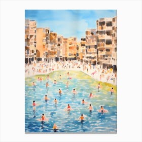 Swimming In Barcelona Spain Watercolour Canvas Print