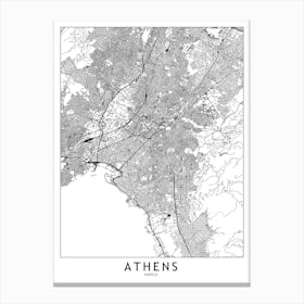 Athens White Map Canvas Print