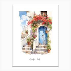 Amalfi, Italy   Mediterranean Doors Watercolour Painting 6 Poster Canvas Print