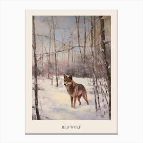 Vintage Winter Animal Painting Poster Red Wolf 2 Canvas Print