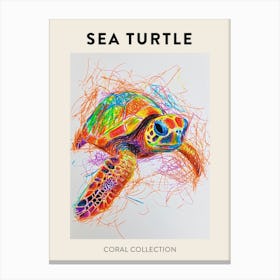 Sea Turtle With Marine Plants Scribble Poster 1 Canvas Print