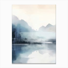 Watercolour Landscape, Blue Nordic Nature Lake 2 Canvas Print