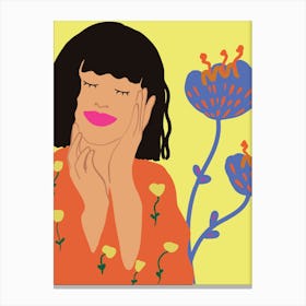 Portrait Of A Woman With Flowers Canvas Print