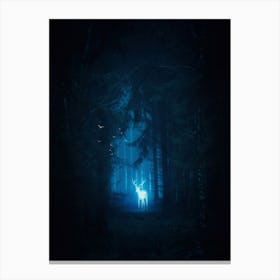 Magic Blue Deer In The Forest Canvas Print