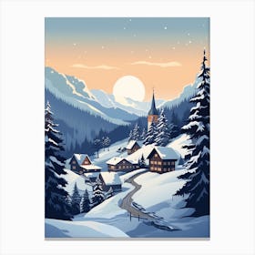 Winter Travel Night Illustration Lech Austria 1 Canvas Print
