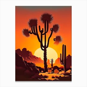 Joshua Trees At Sunset Retro Illustration (4) Canvas Print
