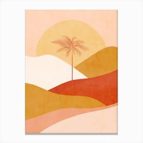 Mid Mod Boho Serene Tropical Palm Sunset Peach Fuzz, Red, Ochre Canvas Print