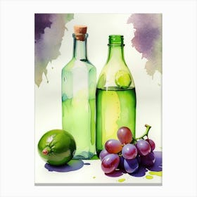 Lime and Grape near a bottle watercolor painting 15 Canvas Print