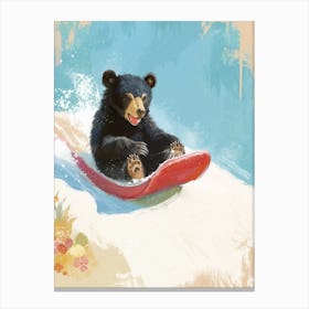 American Black Bear Cub Sledding Down A Snowy Hill Storybook Illustration 1 Canvas Print
