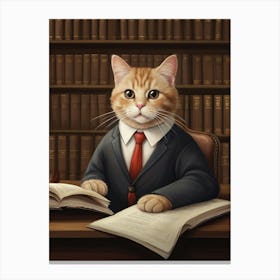 Cute Cat Lawyer In A Suit Canvas Print