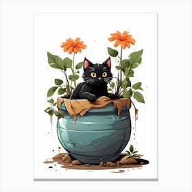 Black Cat In A Pot Canvas Print