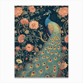 Navy Blue & Pink Peacock Wallpaper Canvas Print