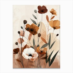 Flowers In Beige, Brown And White Tones, Using Simple Shapes In A Minimalist And Elegant 12 Canvas Print
