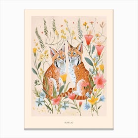 Folksy Floral Animal Drawing Bobcat 3 Poster Canvas Print