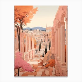 Athens Greece 2 Vintage Pink Travel Illustration Canvas Print