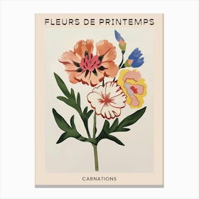 Spring Floral French Poster  Carnations 2 Canvas Print