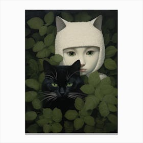 Girl And A Cat 1 Canvas Print