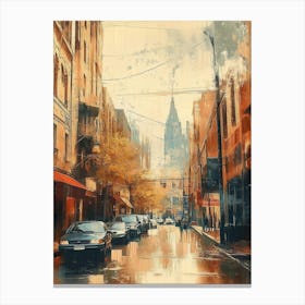 Painting Of City Street View In Vintage Retro Style Canvas Print