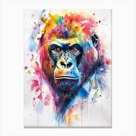 Gorilla Colourful Watercolour 4 Canvas Print