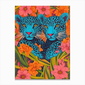 Two Leopards In Flowers Canvas Print