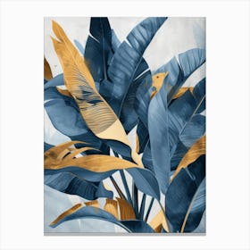 Blue And Gold Leaves 4 Canvas Print