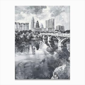 Red River Cultural District Austin Texas Black And White Watercolour 4 Canvas Print