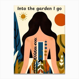 Into The Garden I Go, sun, long dark hair woman, abstract Canvas Print