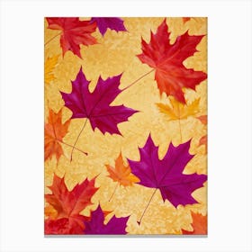 Autumn Themed Wallpaper Showcasing A Sun Drenched Group Of Maple Leaves In Varying Shades Of Red Or (1) Canvas Print