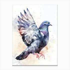 Pigeon Watercolor Painting Colorful Illustration Canvas Print