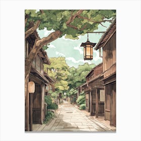 A Vintage Japanese Drawing Of An Old Street In Kobe Canvas Print