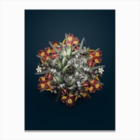 Vintage Treacleberry Flower Wreath on Teal Blue n.2301 Canvas Print