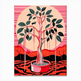 Pink And Red Plant Illustration Rubber Tree 1 Canvas Print