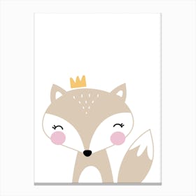 Scandi Beige Fox With Crown Canvas Print