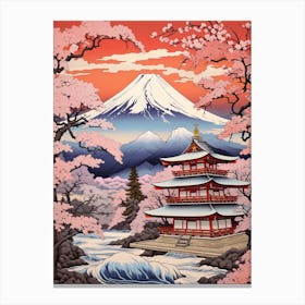 Chureito Pagoda In Yamanashi, Ukiyo E Drawing 4 Canvas Print