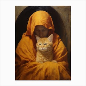 Monk Holding A Cat 3 Canvas Print