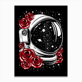 Astronaut Helmet With Roses Canvas Print