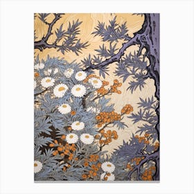 Omurasaki Japanese Aster 2 Vintage Botanical Woodblock Canvas Print