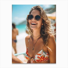 Female Bikini People Caucasian Modern Lifestyle Portrait Holiday Away Weekend Sunglasses (19) Canvas Print