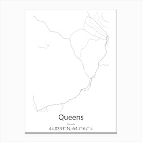 Queens,Canada Minimalist Map Canvas Print