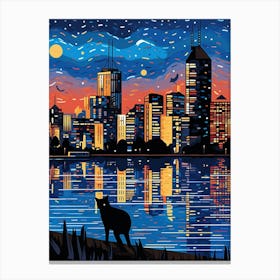 Melbourne, Australia Skyline With A Cat 1 Canvas Print